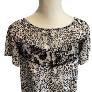 Maurices Cheetah Animal Print Short Sleeve Lace Detail Blouse Size S
